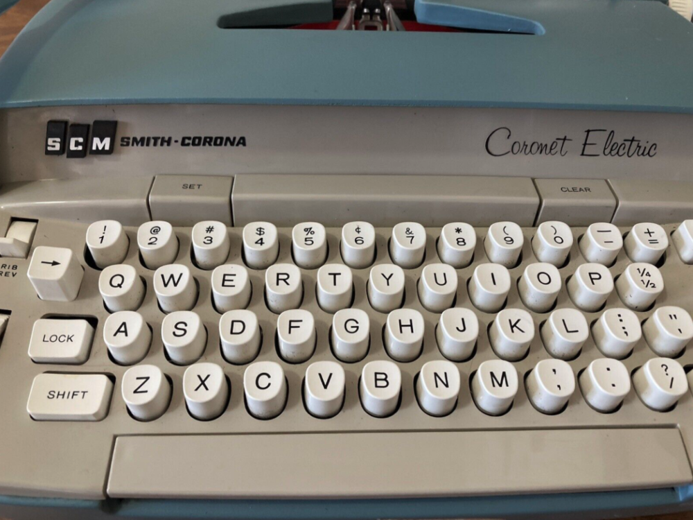 Close up of a Smith Corona typewriter (c. 1971)